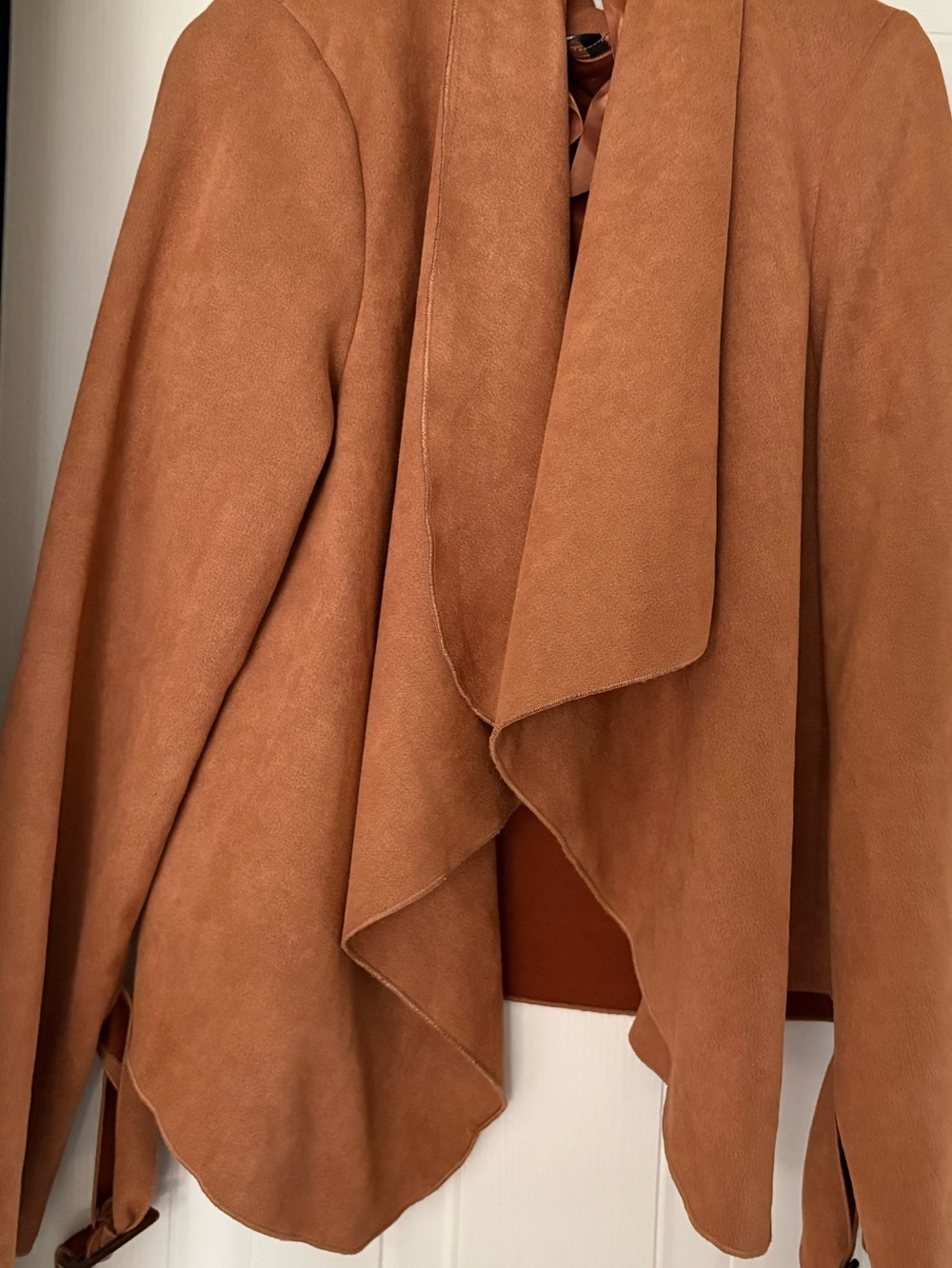 SHEIN Draped Faux Suede Jacket in Cognac Brown